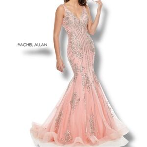Rachel Allan Beaded Formal Prom Evening Gown Dress 7103 Blush Peach Pink Size 6